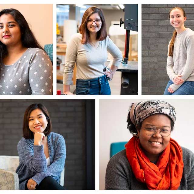 A collage of five individual female students attending Tufts University.