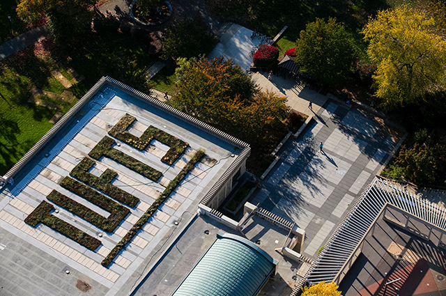 An aerial view of Tufts University campus